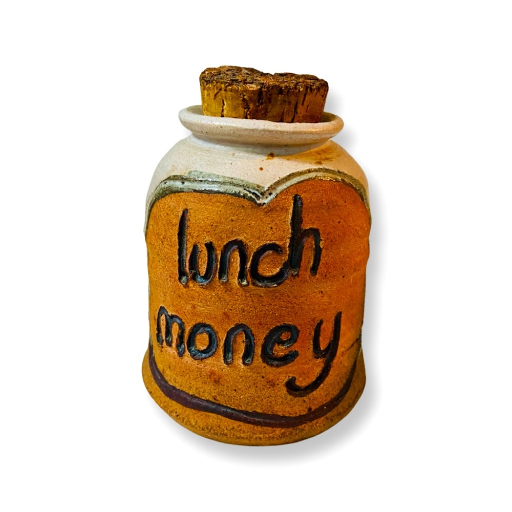 Vintage Pottery Jar “Lunch Money” Piggy Bank